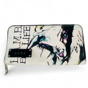 Y2K GWEN STEFANI L.A.M.B. 4 LIFE ZIP WALLET ZEBRA NEWSPRINT